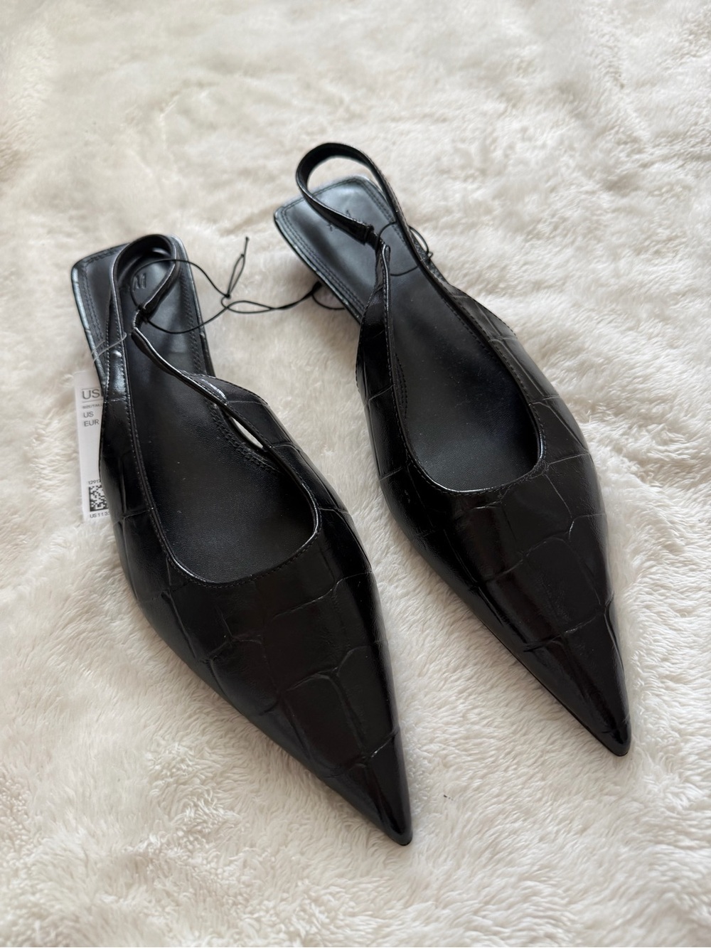 H&M Black Croc Embossed Slingback Kitten Heels Size 8 NWT